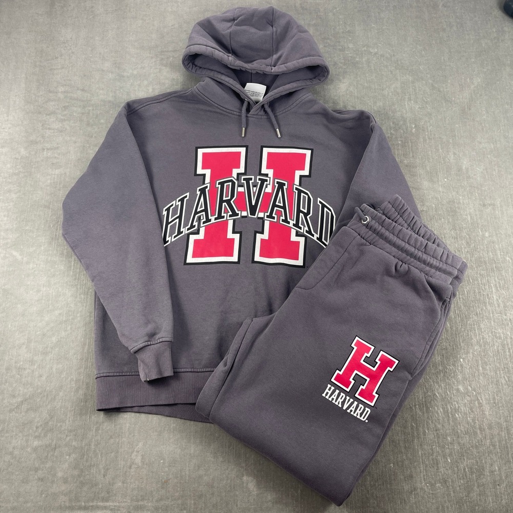 Harvard‎ Men Medium Gray Tracksuit Hoodie Sweatpants Set Graphic Logo Collegiate